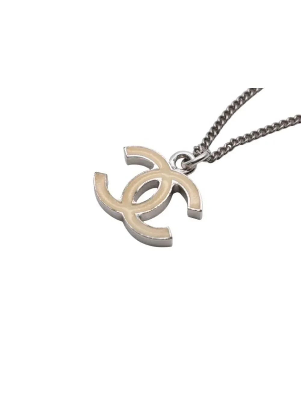 Chanel CC Logo Necklace 07 47 Ivory Silver Metal